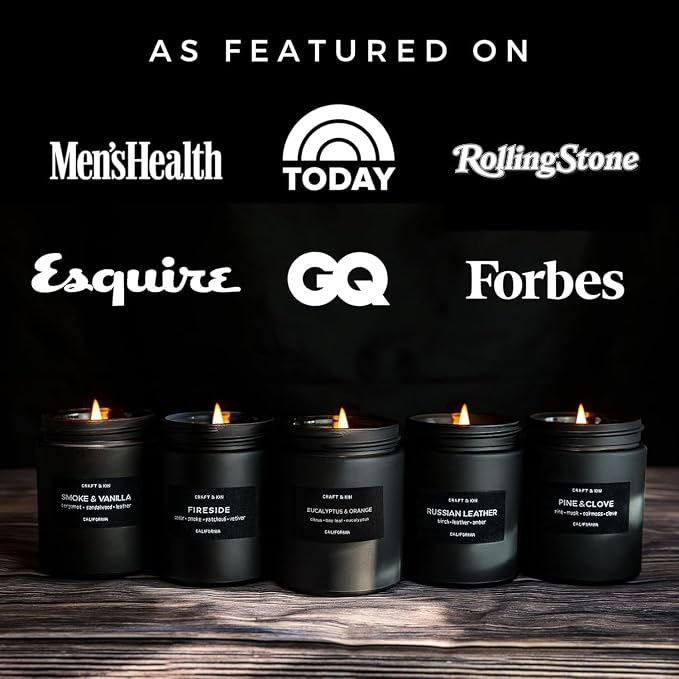 Craft & Kin Premium Scented Candle Bundle - Orange & Eucalyptus Candles, 7.6oz & Smoke & Vanilla Candle, 7.6oz - Long-Lasting 45-Hour Burn