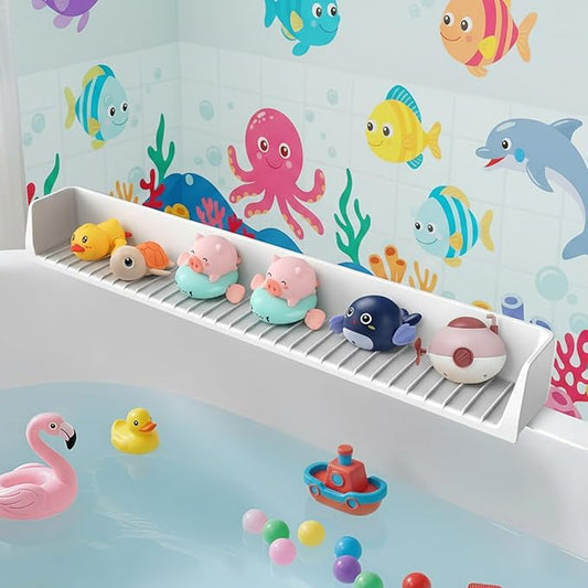 FOCHIER F Bathtub Splash Guard with Strong Suction Cups,2.7-FT Tub Splash Guard for Storage Toys,No Mess for Bath Time,Soft Silicone Tub Splash Guards, 1Pack,Gray