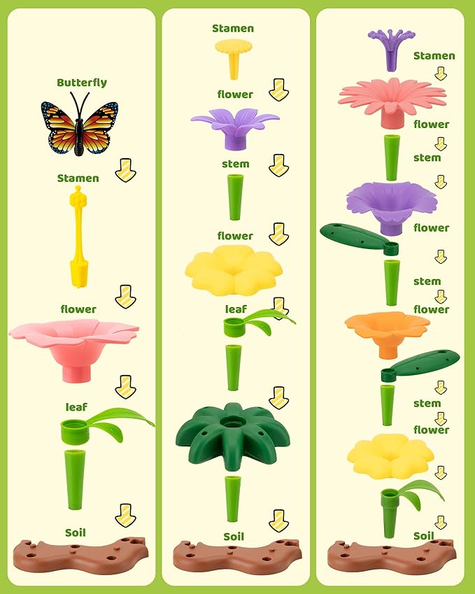 Flower Garden Building Toys for Girls: 183 PCS Kids Gardening Kit Set Gifts for 3 4 5 6 7 Year Old Toddler