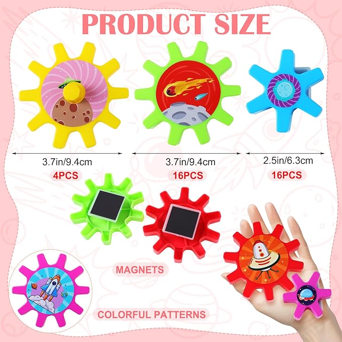 36 Pcs Magnetic Gears Interchangeable Learn Magnetic Spinning Gears for Magnetism Refrigerator or Whiteboard (Space)