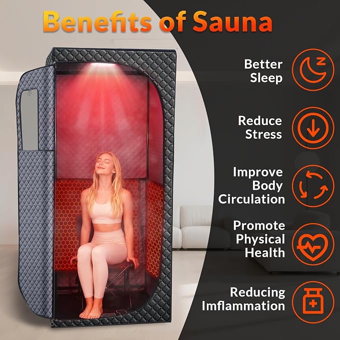 Dry Infrared Sauna, Saunas Box with Red Light Therapy for Relaxation, Detox and Muscle Relief, 9 Levels Home Saunas with Carbon Crystal Heating, Portable Sauna for Home, Bedroom, Living Room