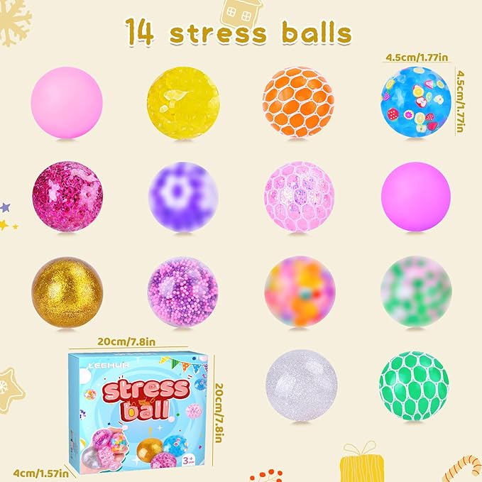 Squishy Stress Balls, Squishies for Kids Adults Anxiety Stress Relief Toys, Squeeze Balls Bulk Fidget Toys for Party Favors, Birthday Gift, Goodie Bag Stuffers