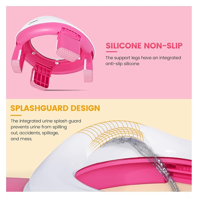 Orzbow Portable Potty Training Toilet, Travel Potty Seat for Toddler Boys Girls with Splash Guard, Potty Training Essentials, Foldable, Includes Free Travel Bag and 40 Liners, Indoor/Outdoor Use, Pink