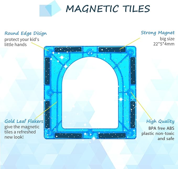 100 Pieces Magnetic Tiles for Kids Ages 4-8, Glitter Magnetic Building Tiles Preschool Learning Magnet Toys, STEM Sensory Magnet Building Blocks for Toddlers 3 4 5 6 7 8+ Year Old Boys Girls