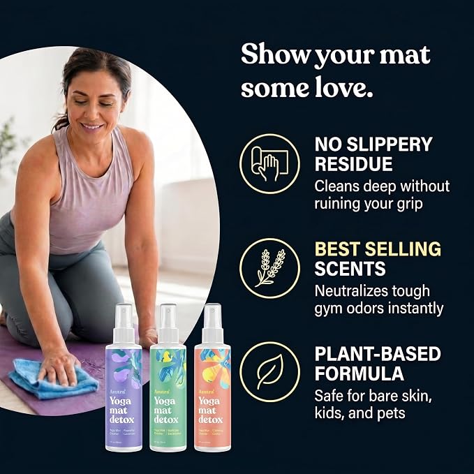 ASUTRA Yoga Mat Cleaner Spray Variety Pack (Lavender, Eucalyptus, Citrus), 4 fl oz Each (Pack of 3) - No Slippery Residue, Organic Essential Oils, Deep-Cleansing for Fitness Gear & Gym Equipment