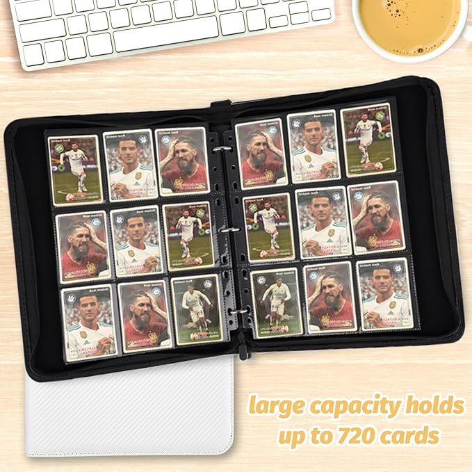 GERMUN 9 Pocket Card Binder, Premium Zip Trading Card Binder, 720 Double Sided Pocket PU Card Collection Binder, Collector Card Album, Card Folder for MTG, TCG, Sports Cards, Game Cards (White)
