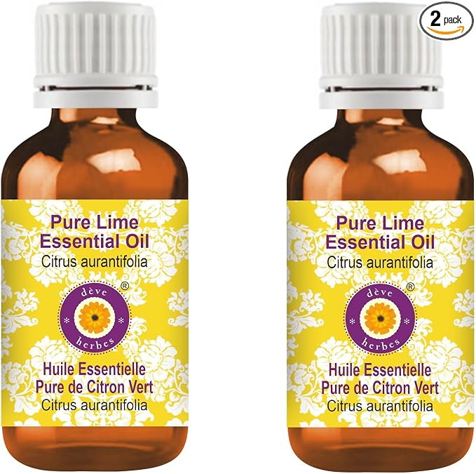 Deve Herbes Pure Lime Essential Oil (Citrus aurantifolia) Steam Distilled (Pack of Two) 100ml X 2 (6.76 oz)
