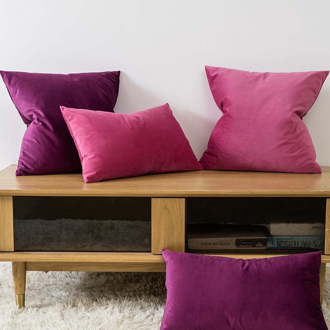 16x24 Pillow Covers Set of 2 Decorative Velvet Throw Pillow Covers,Rose Red | Luxury Soft Cushion Covers with Invisible Zipper for Couch Sofa Bed Living Room Bedroom Home Decor