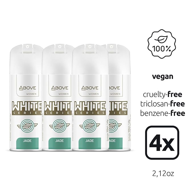 ABOVE White Series Body Spray, Jade, 4 pcs - Deodorant Spray - Masks Perspiration Odors - Long-Lasting Dry Spray - Paraben-Free - Cruelty-Free 2.12 oz each