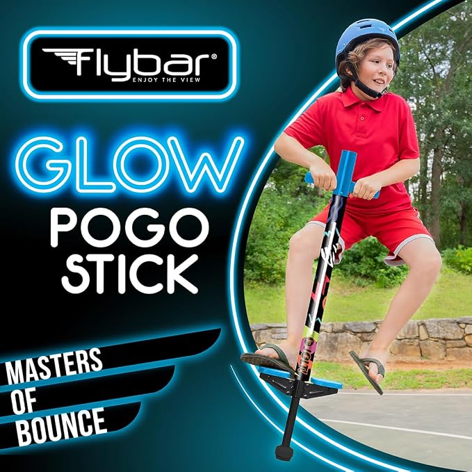 Flybar Jolt Pogo Stick for Kids, Perfect for Beginners w/Foam-Covered Metal Frame, Handles & Padding, Non-Slip Foot Pads, Wide Tip, Outdoor Active Play Toy for Boys & Girls, Ages 6+, Retro Rocket LED