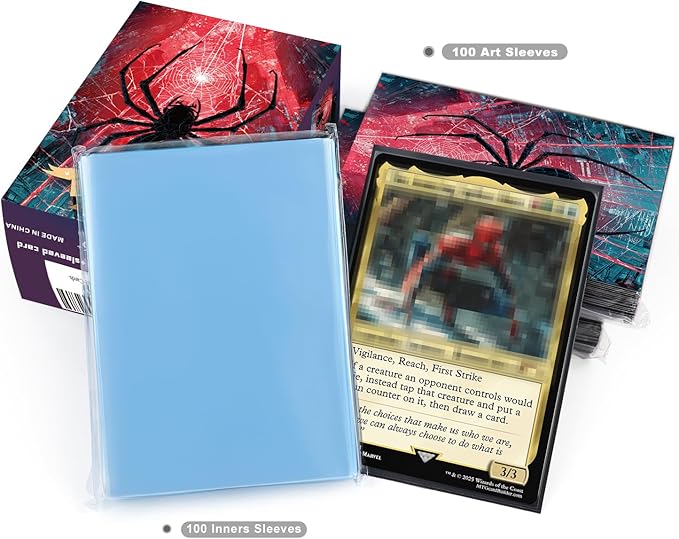100 MTG Card Sleeves with 100 Inner Sleeve, Textured Back Art Sleeves, Fit Standard Size Cards- Spider
