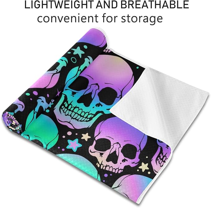 Colorful Skull Yoga Mat Towel Non Slip Soft Sweat Absorbent Hot Yoga Mat Towel, for Hot Yoga, Pilates and Workout-73 x 27 Inch