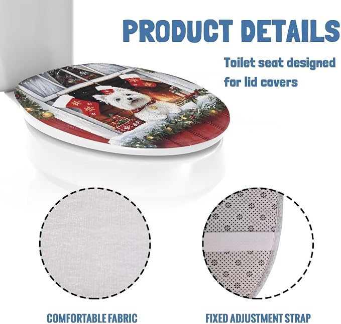 Christmas Toilet Seat Cover-Yorkshire Terrier Bathroom Decoration Accessories -Elastic Edges Toilet Lid Cover forRv,Machine Washable Bathroom Decor Xmas