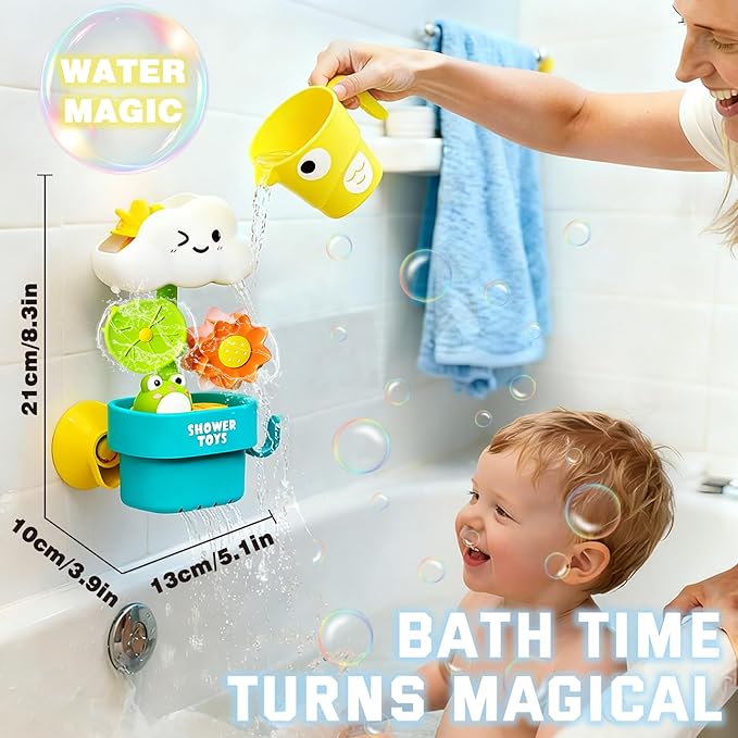 Bath Toys for Toddlers 1-3, Cloud Rain Watering Toy with Rising Frog & Spinning Lotus - Interactive Sensory Water Play Toy for Bathtub, Gift for Boys Girls 18M+