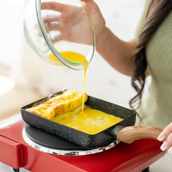Oleex Tamagoyaki Pan Set – Japanese Omelette Pan with Kitchen Cooking Tools Like Musubi Mold, Spatula & Other Omelet Accessories – Multifunctional PFOA-Free Nonstick Square Frying Pan – 5x7 Inches