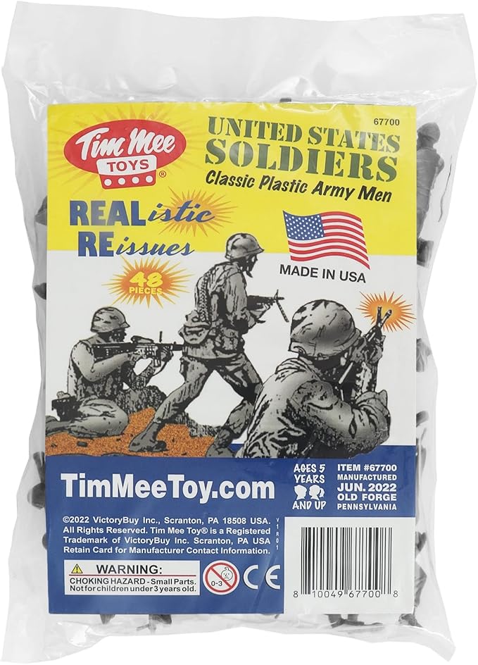 TimMee Plastic Army Men - Gray 48pc Toy Soldier Figures - Made in USA