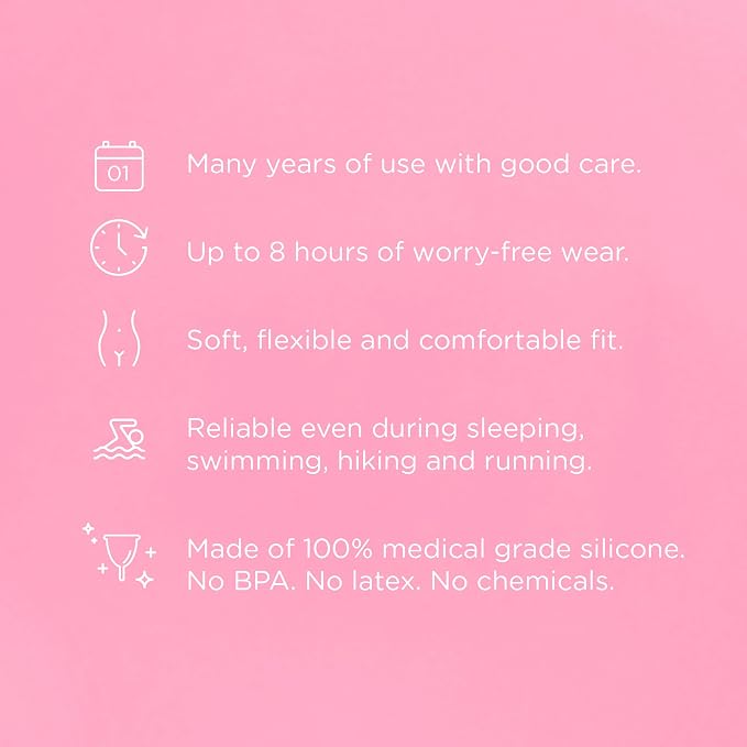 OVIO Menstrual Cup - Reusable Soft and Flexible 100% Medical Grade Silicone Cup with Travel Pouch - Leak Free and Reliable with Size Replacement Guarantee