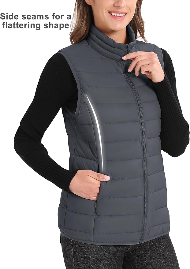 MAGCOMSEN Women's Puffer Vest Lightweight Stand Collar Zip 4 Pockets Puffy Vests Sleeveless Quilted Padded Outerwear