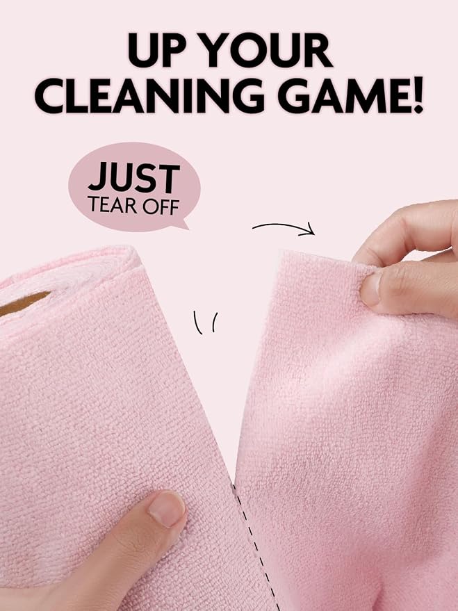 Fantasticlean Kitchen Towels Roll, 80 Sheets,10''(Pink,Blue,Tan,Moss Green) | Tear-away Dish Towels for Kitchen, Ultra Absorbent, Lint-free, Premium Microfiber Cleaning Cloths, for All-Purpose Cleaning