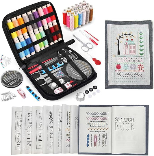 Dexmary Embroidery Stitch Book and Complete Kit, Learn 106 Stitches with Included Tools, Portable Embroidery Kit for Adult Beginners & DIY Craft Lovers