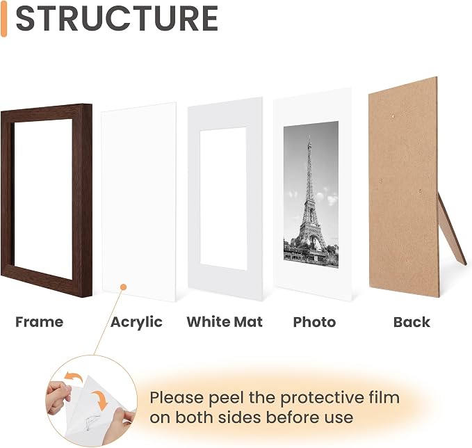 upsimples 5x7 Picture Frame Set of 10, Display Pictures 4x6 with Mat or 5x7 Without, Multi Photo Frames Collage for Wall or Tabletop Display, Brown | Small Frame Fit 4x6 and 5 x 7 Photos, Wall or Tabletop Display, For Gallery Hallway Living Room, For C...