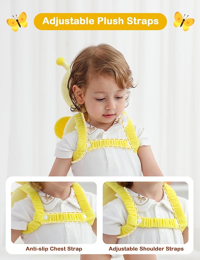 JunNeng Baby Head Protector Backpack, Toddler Walking Fall Head Protection,Yellow Butterfly