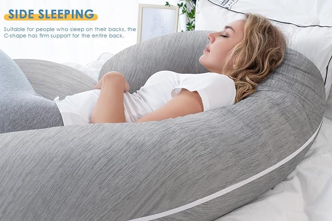 INSEN Cooling Pregnancy Pillow, Maternity Pillow for Pregnant Women, C Shaped for Side Sleeping, Glossy Gray