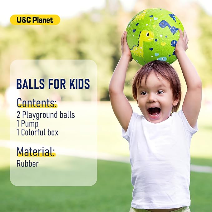 U&C Planet 2 Pack Playground Balls for Toddler Kids, 6 inch 8.5 inch Cartoon Rubber Balls with Pump, Dodgeball Kickball for Outdoor & Indoor Game, Great Gift for Boys Girls Aged 1 and Above