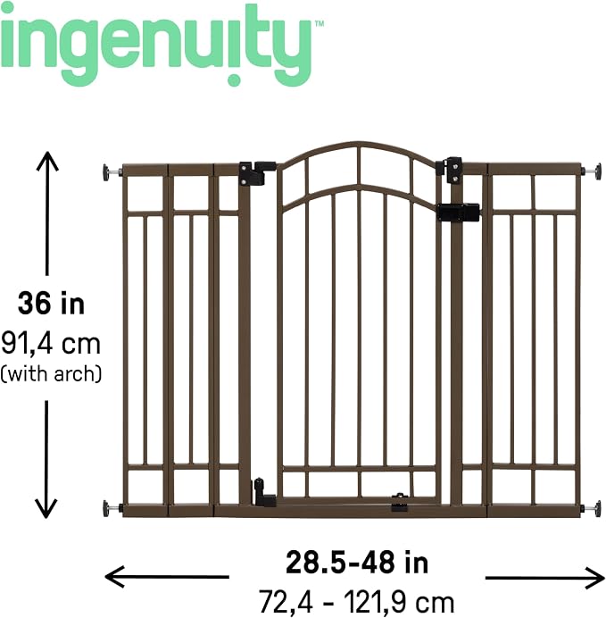 Ingenuity Decorative Extra Tall Baby Gate & Dog Gate, 28.5"-48" Wide, 36" Tall, Hardware or Pressure Mounted, Install on Top or Bottom of Stairs, Banister, or Doorway - Bronze