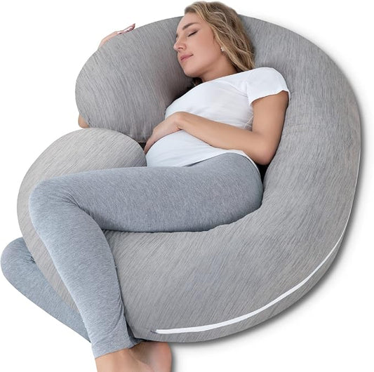 INSEN Cooling Pregnancy Pillow, Maternity Pillow for Pregnant Women, C Shaped for Side Sleeping, Glossy Gray
