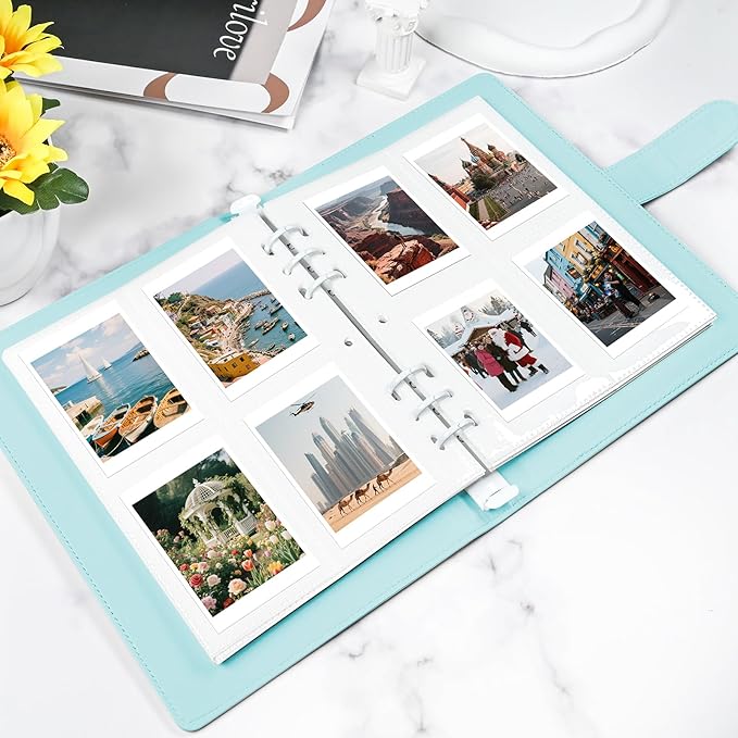 2x3 Photo Album, Clip-In PU Leather Cover A5 Photocard Binder, 200 Pockets, Compatible with Fujifilm Instax Mini & Polaroid Camera, Scrapbook for Instant Photos (Blue)