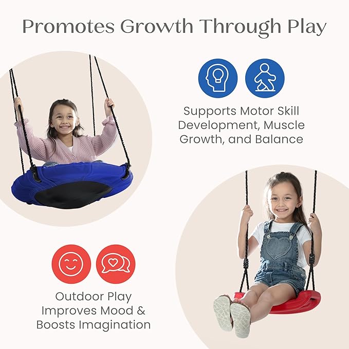 Delta Children FunZone Outdoor Metal 4-Piece Swing Set - Includes 2 Swings, 1 Disc/Saucer Swing and Slide, Blue/Red