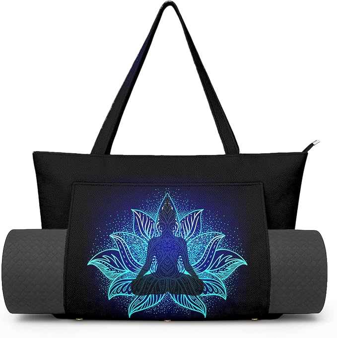 Yoga Bag for Women, Large Canvas Yoga Mat Tote Bag with Yoga Mat Carrier - Large Mat Pocket Fitness Tote for Pilates, Gym, Travel, Office & Beach