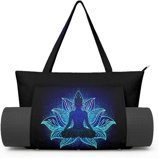 Yoga Bag for Women, Large Canvas Yoga Mat Tote Bag with Yoga Mat Carrier - Large Mat Pocket Fitness Tote for Pilates, Gym, Travel, Office & Beach