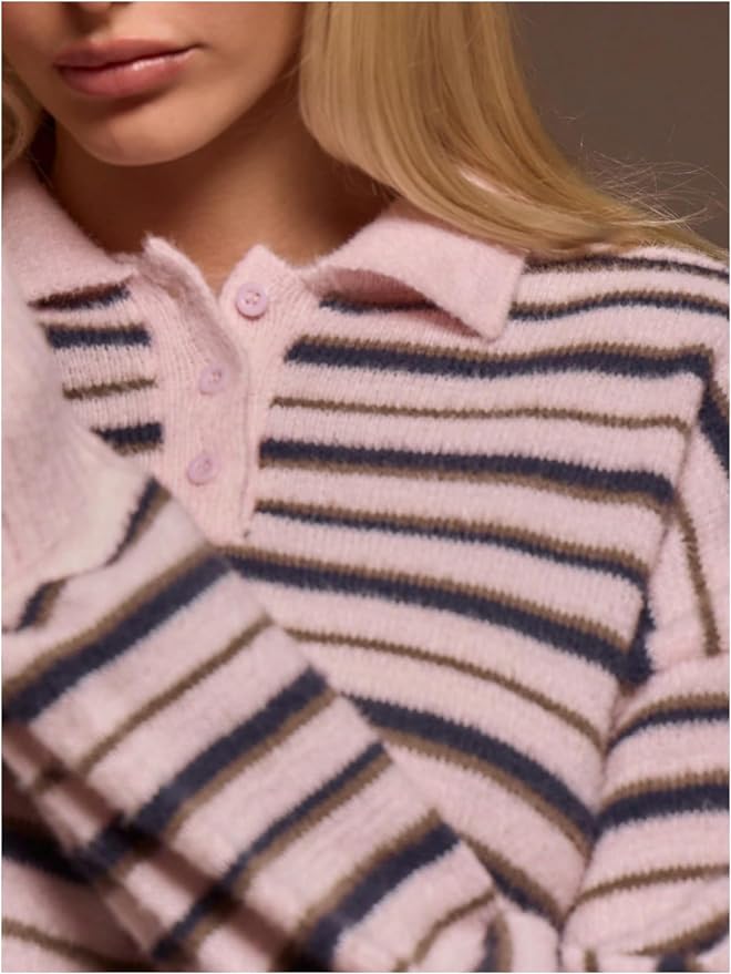 RoseSeek Women's Striped Lightweight Golf Sweaters Long Sleeve Pullover | Collared, Button, Loose Fit, Y2k Top