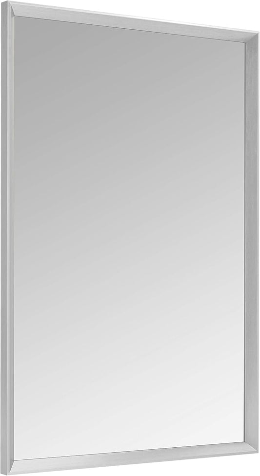 Amazon Basics Rectangular Wall Mount Mirror for Bedroom, Living Room, Entryway, 24" x 36", Peaked Trim, Nickel, Hangs Horizontally or Vertically