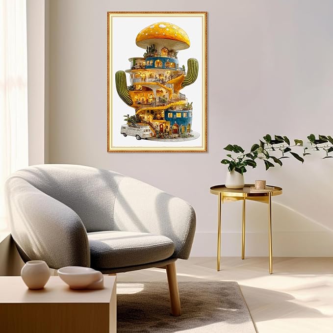 Ixfyloop Cactus Jigsaw Puzzles for Adults, Mushroom House Wooden Puzzles, Plant Wood Puzzle Unique Shape 200 Pieces, Best Gifts for Teens, Family Game 9.1x12.8 inch