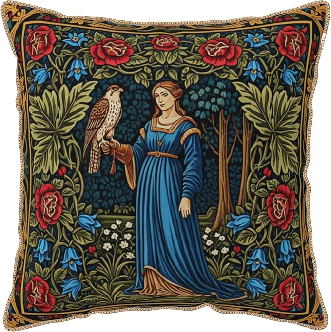 Vintage Floral Leaves Velvet Pillow Covers 16x16 Inch Tapestry Art Red Blue Flowers Bird Throw Pillows For Couch Cushion Covers Pillowcase European French Country Pillow Cases for Sofa Bed Bedroom