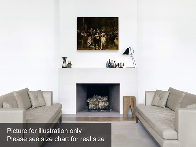 Niwo ART - The Night’s Watch, World's Most Famous Paintings Series, Canvas Wall Art Home Decor, Gallery Wrapped, Stretched, Framed Ready to Hang (16"x12"x3/4")