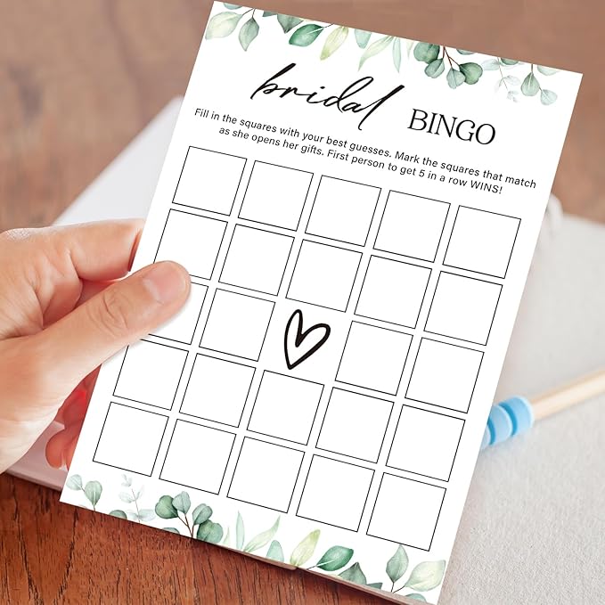 Bridal Shower Bingo Bridal Bingo Wedding Shower Games 30 Guests for Engagement Wedding Party, Games for Showers (Eucalyptus Botanical) -0005