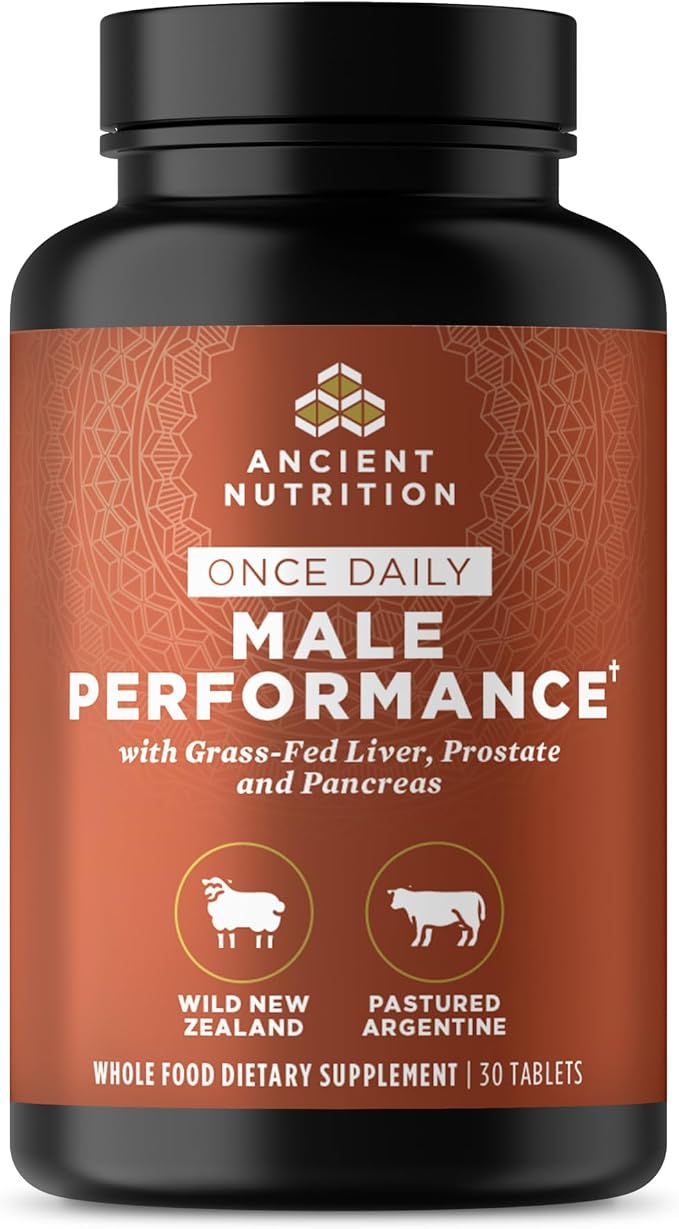 Ancient Nutrition Organ Supplements for Men, Once Daily Grass-Fed and Wild Organ Complex Tablets, Liver, Prostate, Pancreas Supports Male Performance, Healthy Aging, 30 Ct