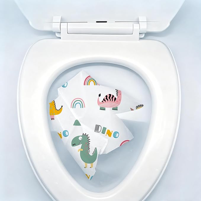 Dinosaur Toilet Seat Covers Disposable 100 Pack,Large Waterproof Potty Covers for Kids,Travel-Friendly Individual Packs,Perfect for Toddlers’ Potty Training in Public Restrooms