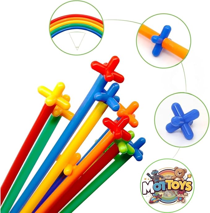 500 Pcs Fort Building Kit - 250 Sticks, 250 Connectors Straw Constructor STEM Building Toys - Creative Indoor Buildable Kit for Kid - Outdoor Toys for Kid Ages 4-8 - DIY Interlocking Toys