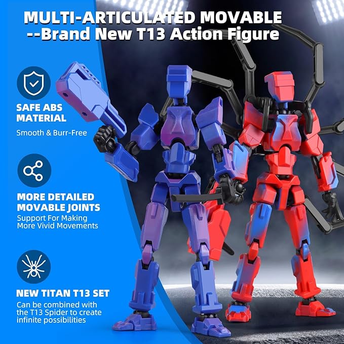 Spider T13 Action Figure Set -Titan 13 Action Figure with Sucker Spider T-13 Collectible 3D Printed Toys Highly Detailed Action Figures for Collectors and Fans （Assembly Required）- Red