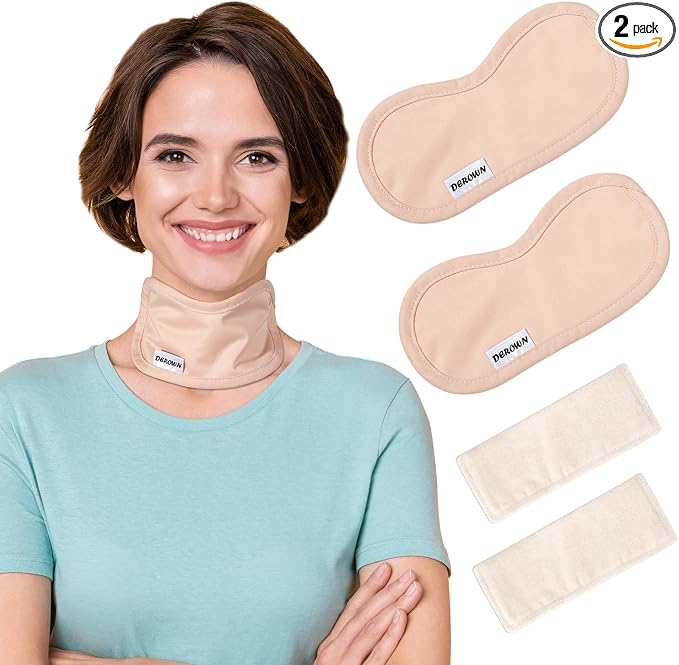 2PCS Castor Oil Pack, DEROWN Caster Oil Packs for Thyroid, Less Mess Made of Organic Cotton Flannel & Waterproof PUL, Reusable Massage Castor Oil Pack Kit with Anti Oil Leak Design (Oil Not Included)