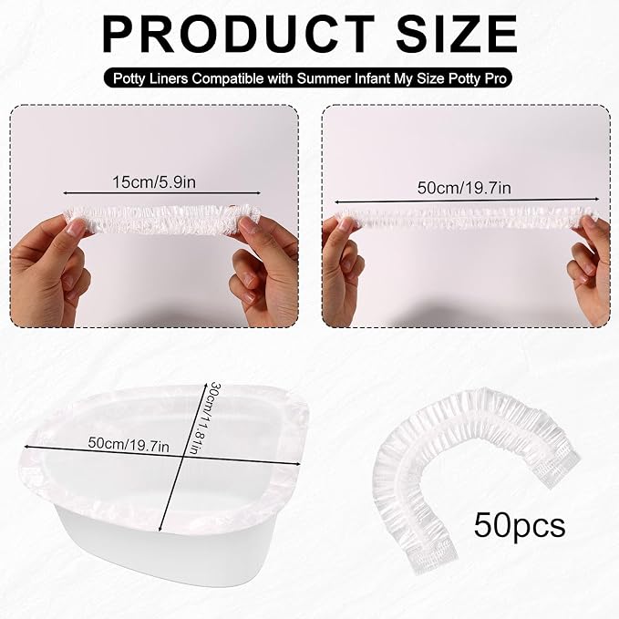 50pcs Single Use Potty Liners Compatible with Summer Infant My Size Potty Pro, Portable Training Pee Toilet Bags Elastic Fit Toilet Seat Cover for Toddler Potties Chair Travel Portable Toilets