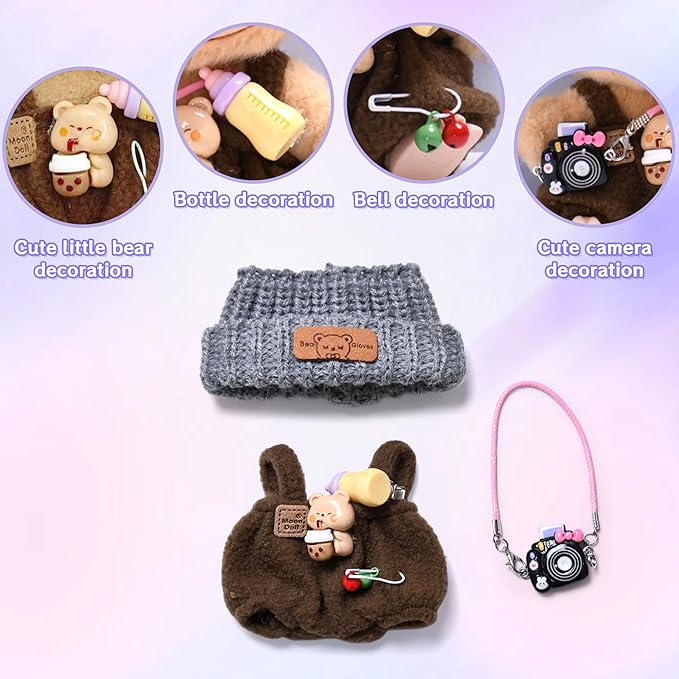 17cm Cute Dolls Clothes Adorable One Piece Romper with Hat and Camera Fashion Outfits Accessories for Doll