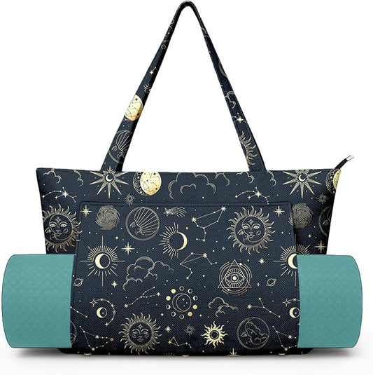 Yoga Bag for Women, Large Canvas Yoga Mat Tote Bag with Yoga Mat Carrier - Large Mat Pocket Fitness Tote for Pilates, Gym, Travel, Office & Beach