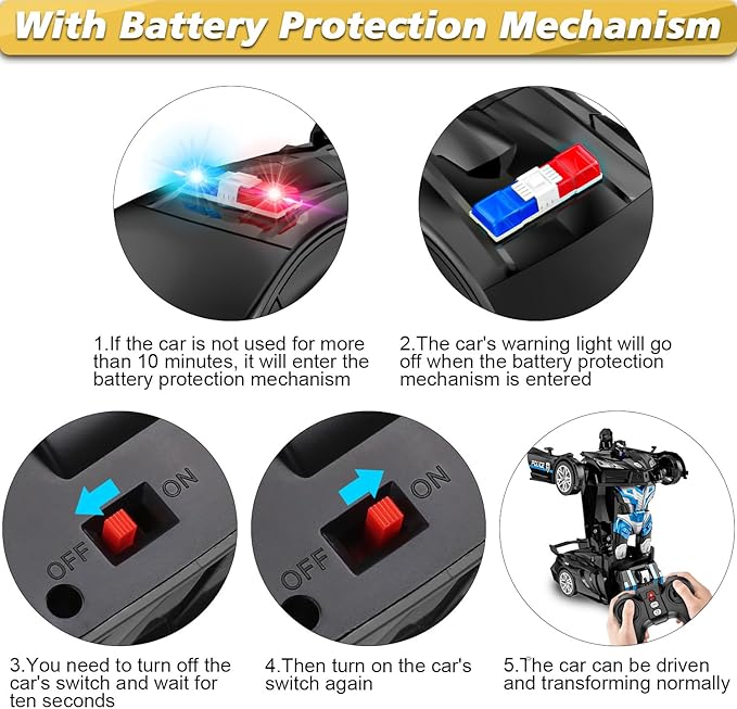 Remote Control Car for Kids , One Button Transformation to Robot with Flashing Light 2.4 Ghz Transforming Robot Car 1:18 Scale Transform RC Cars Toy Boys Girls Birthday Gift with 360 Degree Rotation