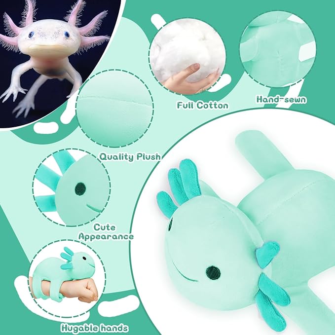 Huggers Axolotl,Stuffed Axolotl Slap,Cute Animal Book Buddy Slap,Fun Axolotle Toys for Boys and Girls.Green